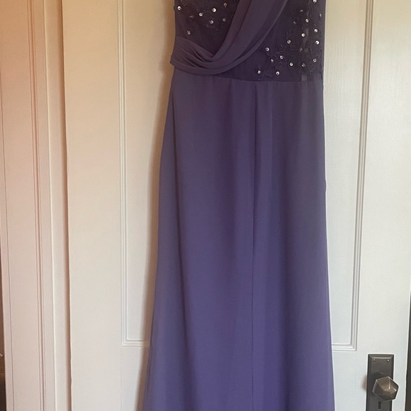 Purple Sheath/Column One Shoulder Floor-Length Chiffon Evening Dress. - Picture 6 of 15